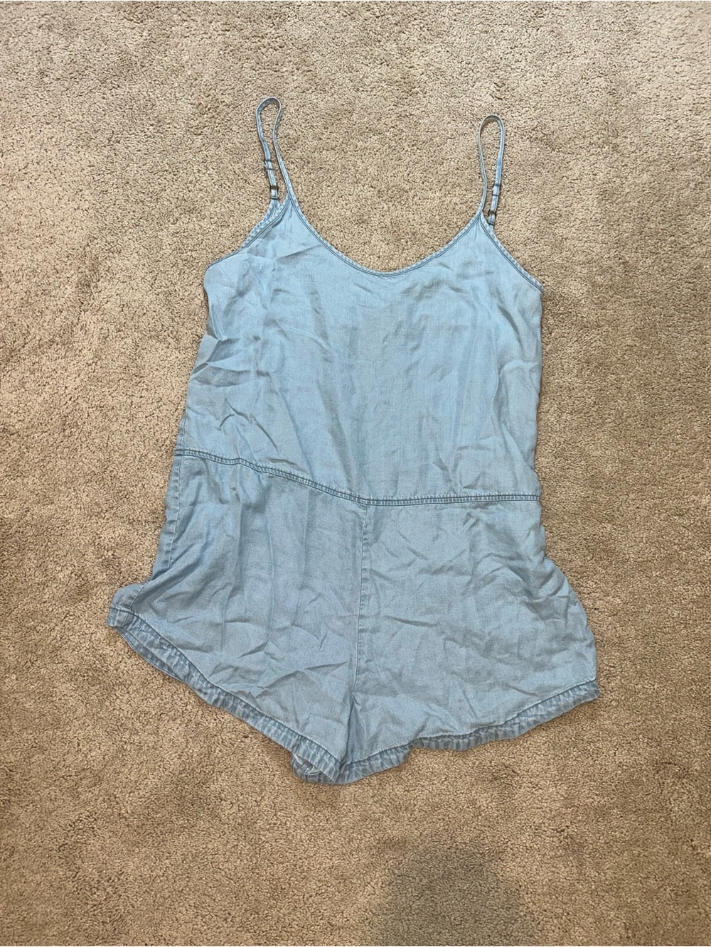 Express Light Blue Chambray Romper with Spaghetti Straps
